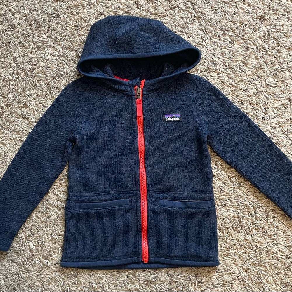 Patagonia Navy Hooded Jacket with Red Zipper